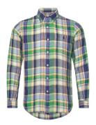Custom Fit Plaid Linen Shirt Tops Shirts Casual Green Polo Ralph Laure...