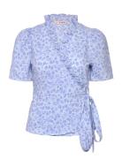 Peony Wrap Blouse Tops Blouses Short-sleeved Blue A-View