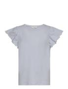 Mango Short-Sleeved Ruffle T-Shirt Blå