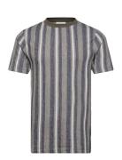 Towel Striped O-Neck Tee S/S Tops T-shirts Short-sleeved Grey Lindberg...