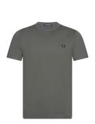 C Tape Ringer T-Shirt Tops T-shirts Short-sleeved Khaki Green Fred Per...