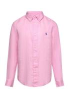 Linen Shirt Tops Shirts Long-sleeved Shirts Pink Ralph Lauren Kids