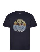 Regular Circled Owl Printed T-Shirt Tops T-shirts Short-sleeved Navy K...