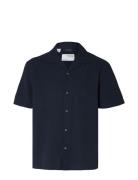 Slhrelaxnew-Linen Shirt Ss Resort Tops Shirts Short-sleeved Navy Selec...