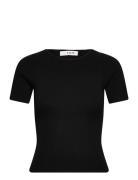 Rib Knit Short Sleeve Top Tops T-shirts & Tops Short-sleeved Black A-V...