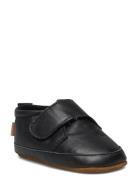 Leather Slippers With Velcro Slippers Inneskor Black Melton