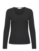 Slim 5X2 Rib Scoop-Nk Ls Tops T-shirts & Tops Long-sleeved Black Tommy...