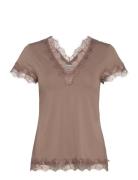 T-Shirt Ss Tops Blouses Short-sleeved Brown Rosemunde