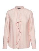 Ruffle-Trim Logo Jacquard Shirt Tops Blouses Long-sleeved Pink Lauren ...