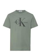 Ck Monogram Ss T-Shirt Tops T-shirts Short-sleeved Green Calvin Klein