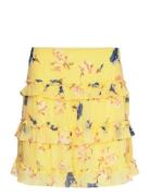 Floral Ruffle-Trim Georgette Miniskirt Kort Kjol Yellow Lauren Ralph L...