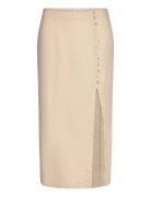 Linen Skirt With Slit Knälång Kjol Beige Mango