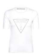 GUESS Jeans Kayla Logo Rn Ss Swtr Vit