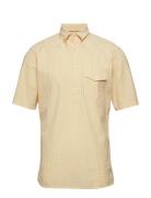 Eton Navy Striped Seersucker Short Sleeve Popover Shirt Orange