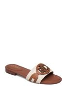 Alegra Canvas-Leather Slide Sandal Platta Sandaler Beige Lauren Ralph ...