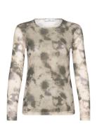 Mango Printed Mesh T-Shirt Beige