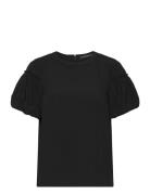 Crepe Light Puff Sleeve Top Tops T-shirts & Tops Short-sleeved Black F...