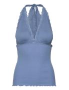 Silk Halter Neck W/ Lace Tops T-shirts & Tops Sleeveless Blue Rosemund...