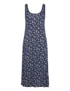 Floral Scoopneck Jersey Dress Knälång Klänning Blue Polo Ralph Lauren