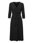 Surplice Jersey Dress Knälång Klänning Black Lauren Ralph Lauren
