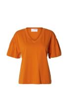 Slfcarli Ss V-Neck Tee Tops T-shirts & Tops Short-sleeved Orange Selec...