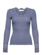 Silk T-Shirt W/ Lace Tops T-shirts & Tops Long-sleeved Blue Rosemunde