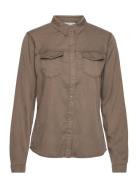 Vibista Denim Shirt-Noos Tops Shirts Long-sleeved Beige Vila