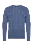 Cable-Knit Cotton Sweater Designers Knitwear Round Necks Blue Polo Ral...