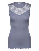 Silk Top Regular W/ Lace Tops T-shirts & Tops Sleeveless Blue Rosemund...