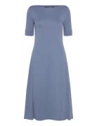Stretch Cotton Midi Dress Knälång Klänning Blue Lauren Ralph Lauren