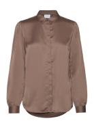 Viellette Satin L/S Shirt/Su - Tops Shirts Long-sleeved Brown Vila