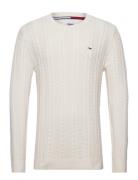Tjm Reg Cable Sweater Tops Knitwear Round Necks White Tommy Jeans