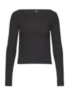 Cut-Out Slim Boat T L\S Wmn Tops T-shirts & Tops Long-sleeved Black G-...