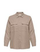 ONLY Carmakoma Carcaro L/S Ovs Linen Shirt Tlr Brun