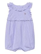 Striped Knit Oxford Bubble Shortall Bodysuits Short-sleeved Blue Ralph...