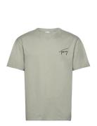 Tjm Reg Signature Tee Ext Tops T-shirts Short-sleeved Green Tommy Jean...
