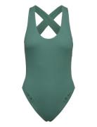 Nike Elevated Essential Pucker Crossback Piece Sport Swimsuits Green N...