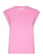 Rounded Neck Cotton T-Shirt Tops T-shirts & Tops Short-sleeved Pink Ma...