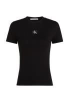 Woven Label Rib Baby Tee Tops T-shirts & Tops Short-sleeved Black Calv...