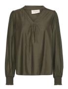Fqsirena-Blouse Tops Blouses Long-sleeved Green FREE/QUENT