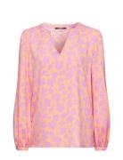 Crepe Blouse With All-Over Pattern Tops Blouses Long-sleeved Pink Espr...