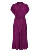 Belted Crepe Dress Knälång Klänning Purple Lauren Ralph Lauren