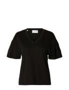 Selected Femme Slfcarli Ss V-Neck Tee Svart