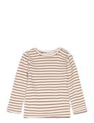 T-Shirt L/S Modal Striped Tops T-shirts Long-sleeved T-shirts Brown Pe...