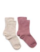 Sock Sg 2P Wool Ribb Sockor Strumpor Multi/patterned Lindex