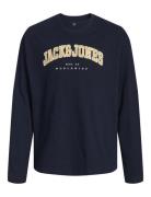 Jack & J S Jjecaleb Varsity Tee Ls O-Neck Jnr Marinblå