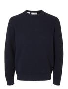 Selected Homme Slhross Ls Knit Structure Crew Neck Noos Marinblå