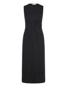 Midi-Dress With Draped Detail Knälång Klänning Black Mango