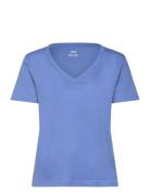 Mango V-Neck Cotton T-Shirt Blå