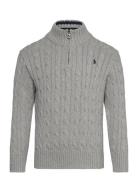 Cable-Knit Cotton Quarter-Zip Sweater Tops Knitwear Pullovers Grey Ral...